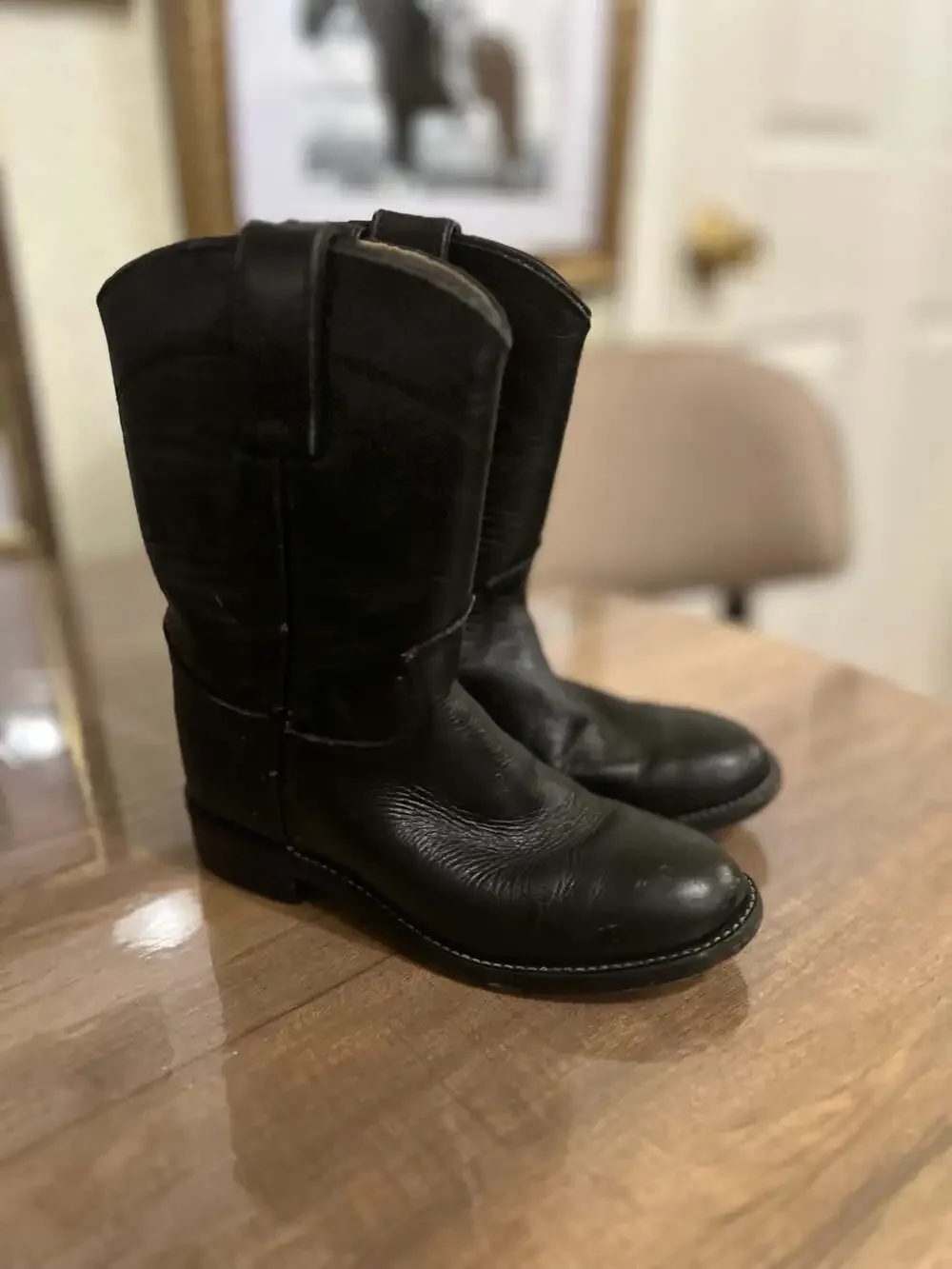 Justin Black Leather Toddler Roper Cowboy Boots Size 10.5D Style 37020
